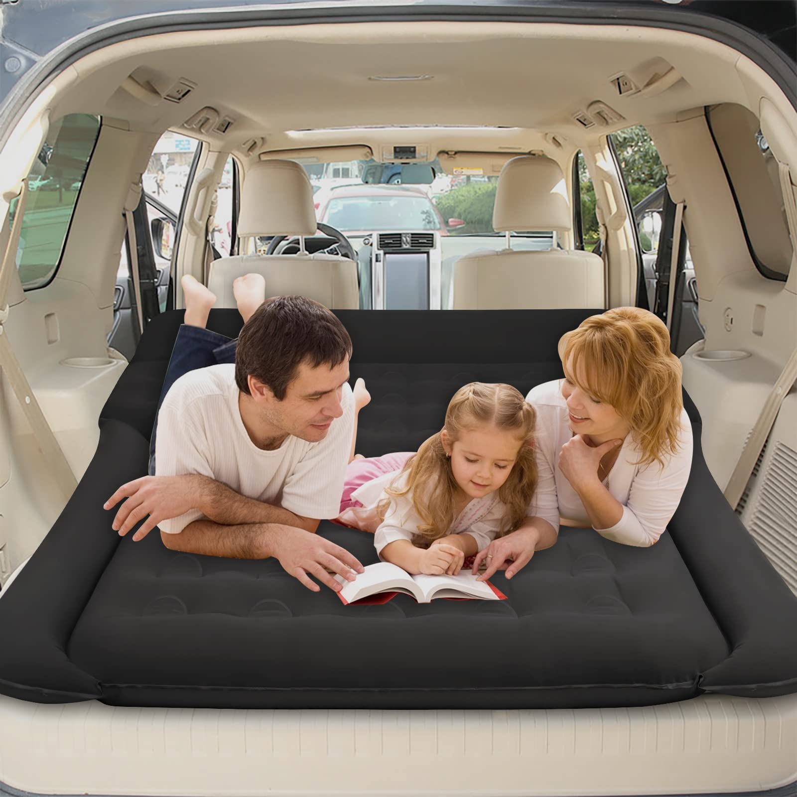 Vinteky Matelas Gonflable Lit Gonflable pour Voiture Coussin Gonflable Sièges d'auto Multifonctionnel avec Pompe à air et Oreillers pour Véhicule SUV pour Picnic Voyage sur Voiture (L Noir)