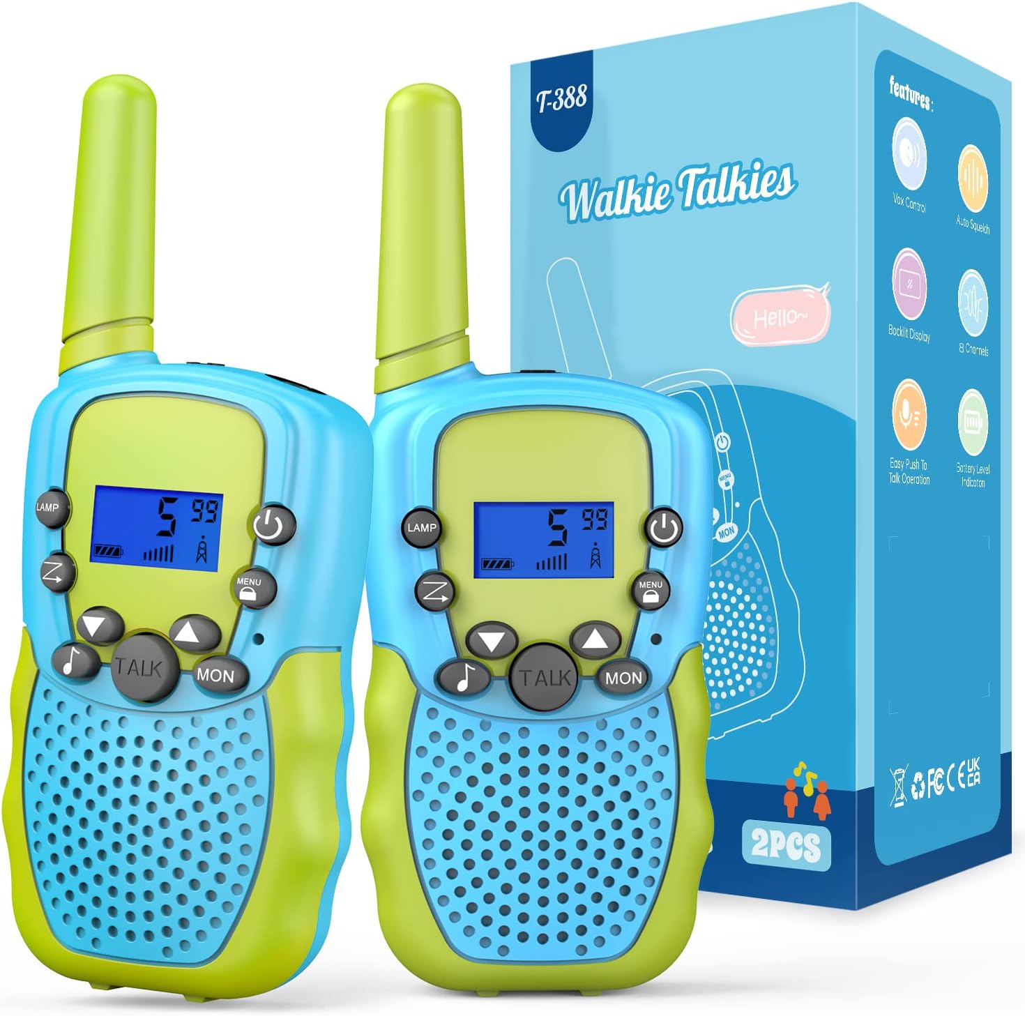 Gifts Walkie Talkies for 3-12 Years Old Children, Bakoherp VOX Hand Free Clear Voice 8 Channels Long Range Stable Signal Walky Talky, Best Present for Friend and Family Outdoor Adventure (Blue+Green)