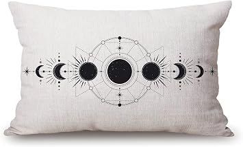 Solekla Moon Phases Pillow Cover 12" x 20" Lumbar Pillow Covers Home Decorative Cotton Linen Cushion Case for Sofa Couch Housewarming Family Room Decor