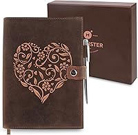 Vista 1 de moonster Refillable Leather Journal Embossed Heart Shape Cover Design Journals with Pen – Milled A5 Leather Journal Lined Paper - Journals for Women
