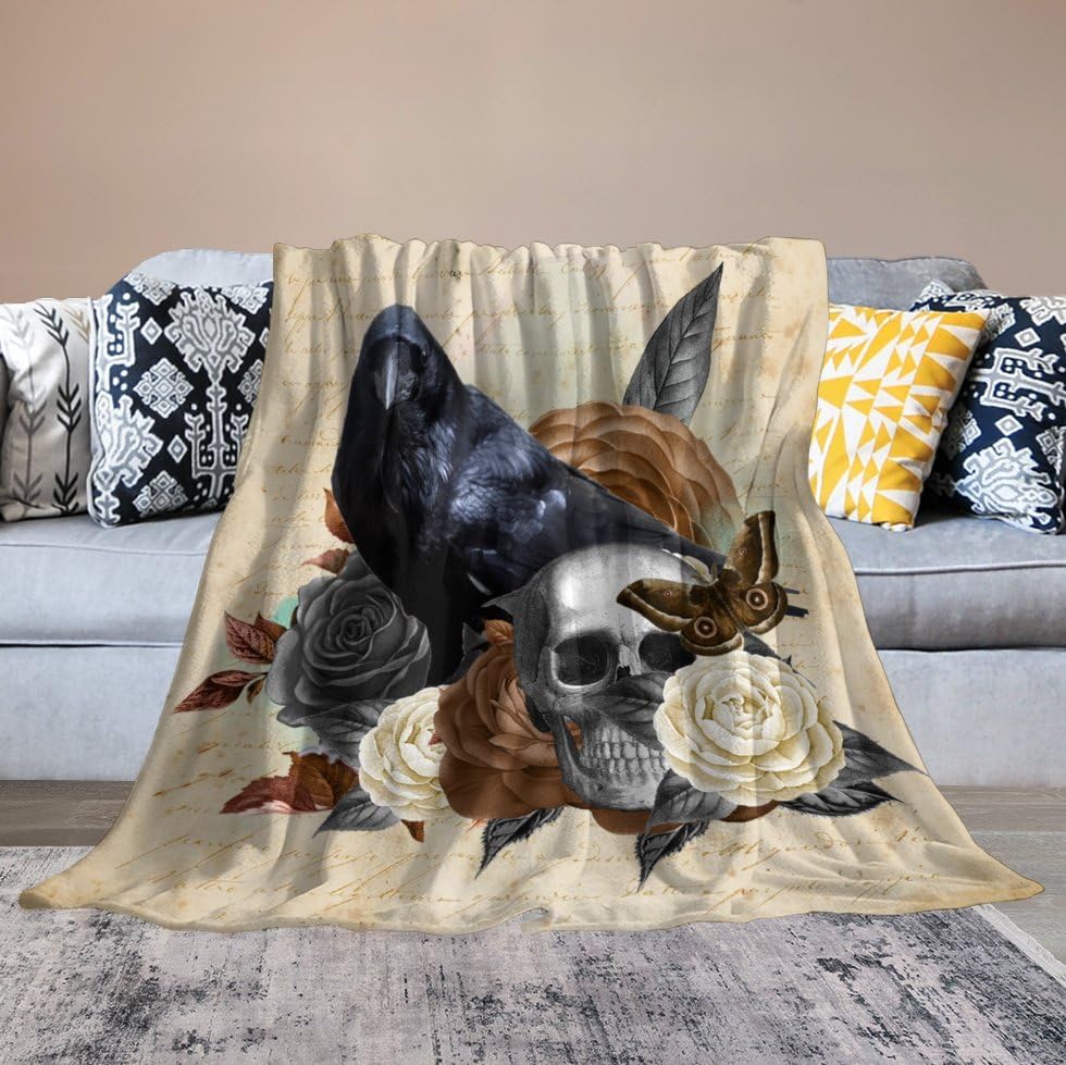 Couverture polaire flanelle anti-froid grand format motif squelette confortable