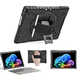 Junfire Protective Case for Microsoft Surface Pro 11/Pro 10/Pro 9, Shockproof Rugged Case 13 inch with 360°Rotatable Kickstand/Hand Strap/Stylus Holder, Compatible with Type Cover Keyboard-Black