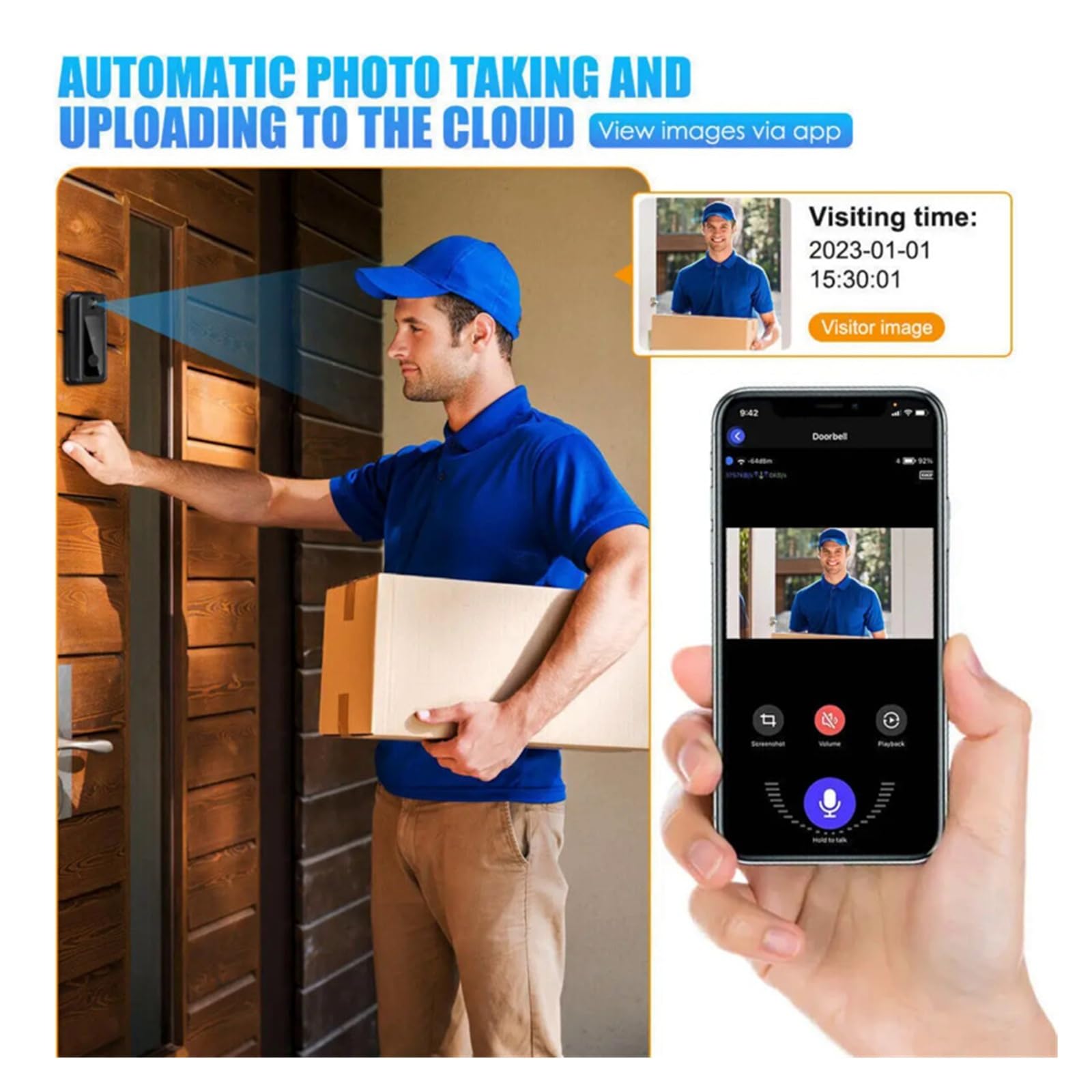 Timbre inalámbrico WiFi Resistente al Agua con videoportero HD y cámara for casa Inteligente. Vista Amplia(Set B)