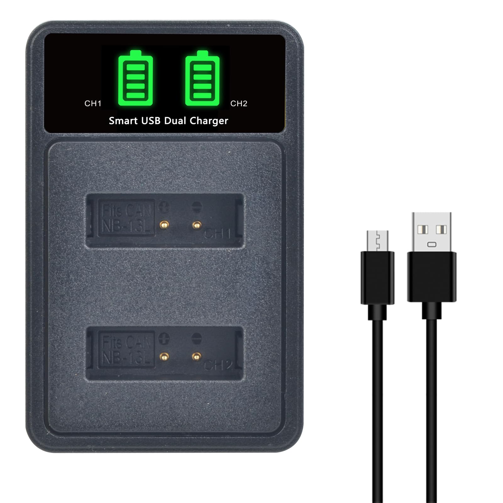 Lot de 2 batteries et chargeur NB-13L pour Canon PowerShot G7X, G7 X Mark II, G7 X Mark III, G5X, G5 X Mark II, G9X, G9 X Mark II, G1 X Mark III, SX740 HS, SX720 HS, SX620 HS, SX620 HS,