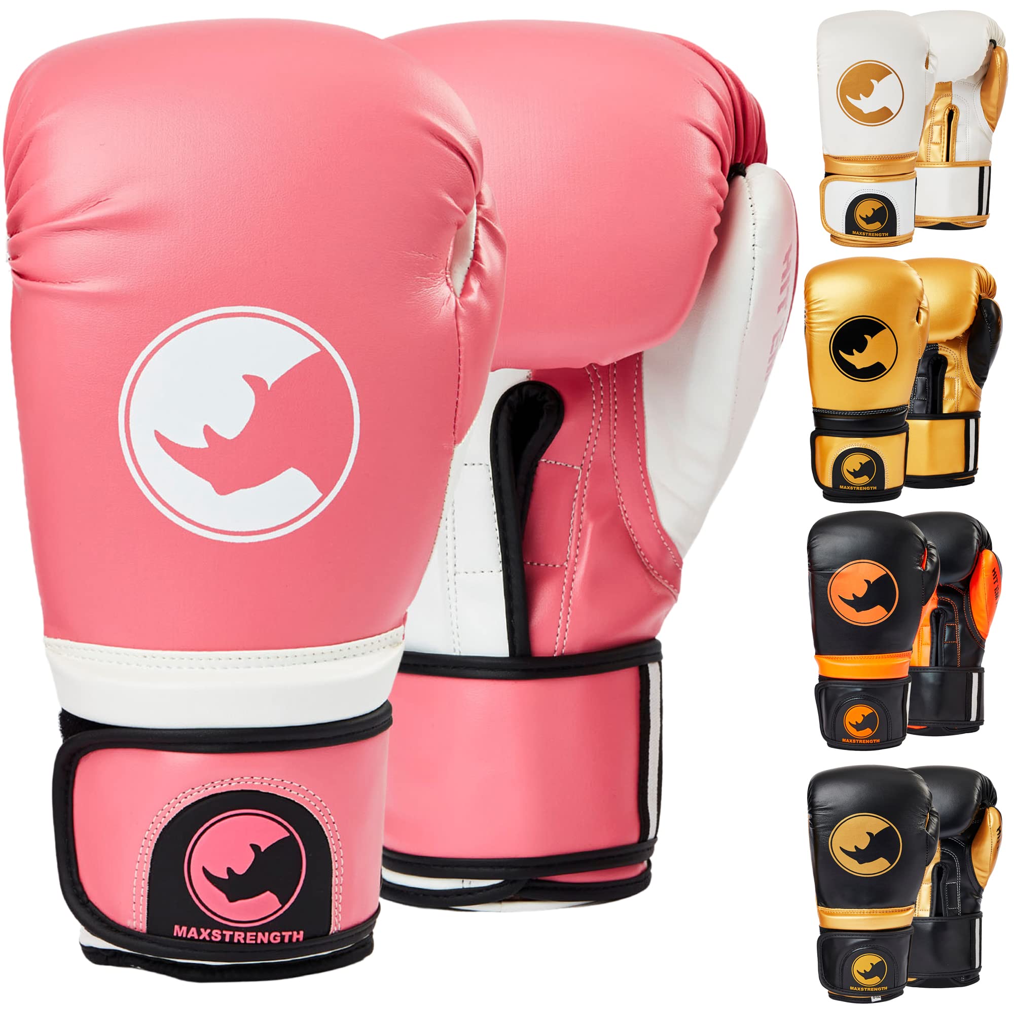 MAXSTRENGTH Boxing Gloves for Sparring & Training | Kickboxing, MMA, Muay Thai, Fighting & Punch Bag Mitts – Women’s Boxing Equipment & Gym Gear (Pink/White, 14oz)