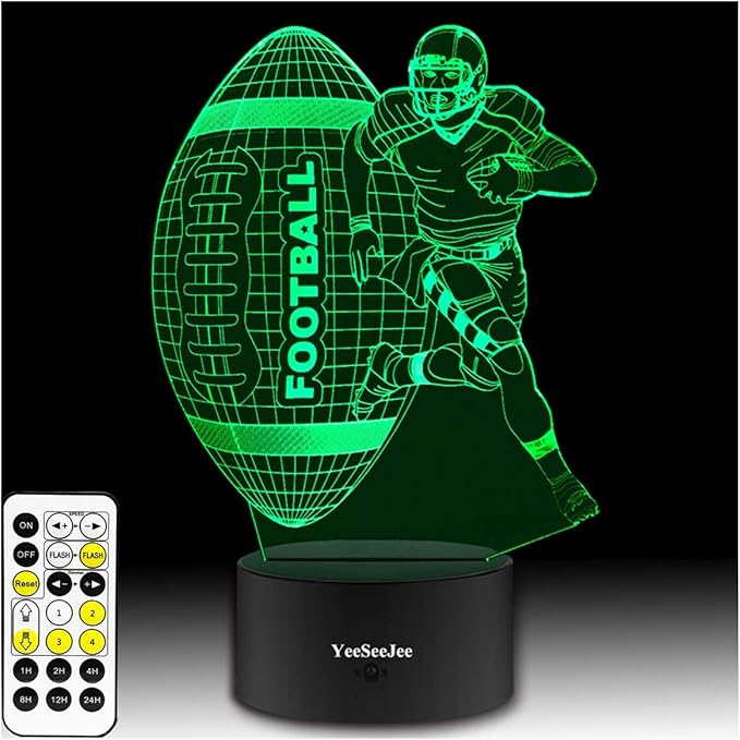 YeeSeeJee Football Gifts for Men 3D Illusion Lamp with 7