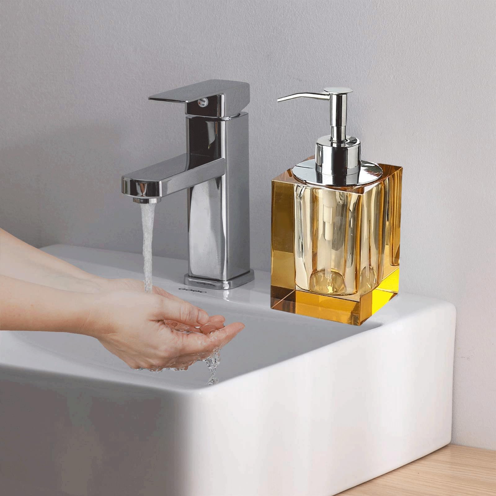 Dispensador de jabón de manos de cristal de lujo, botella de jabón de loción, botella cuadrada vacía, bomba de jabón de gel de ducha transparente, dispensador de jabón de plato de cocina para