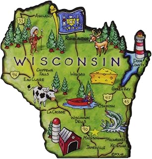 Treasure Gurus Wisconsin State Artwood Jumbo Fridge Magnet Large Refrigerator Travel Souvenir