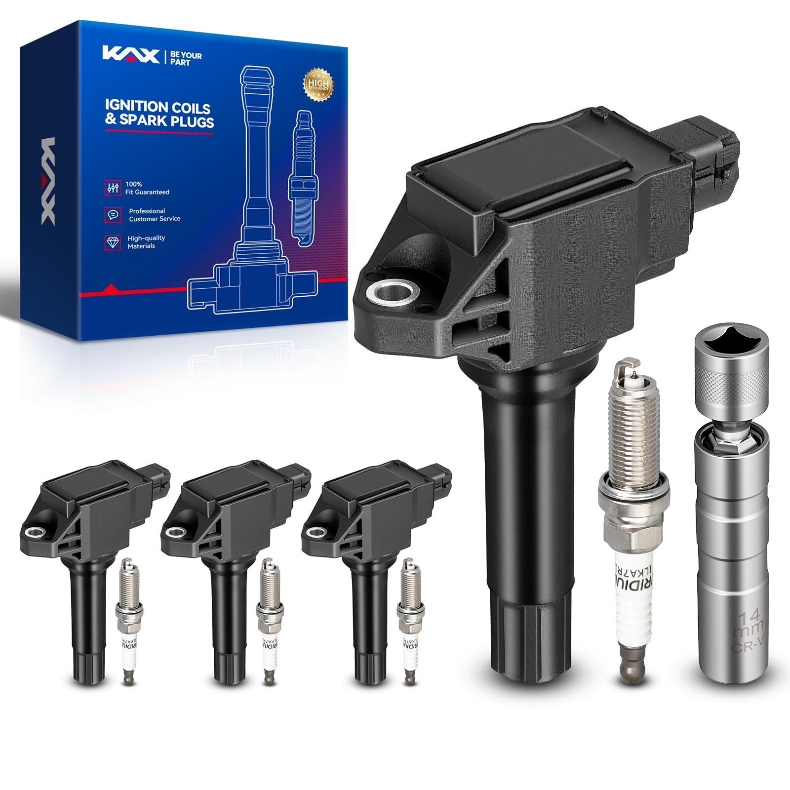 KAX 4 Ignition Coils &amp; 4 Spark Plugs Set for Outback, Forester, Legacy