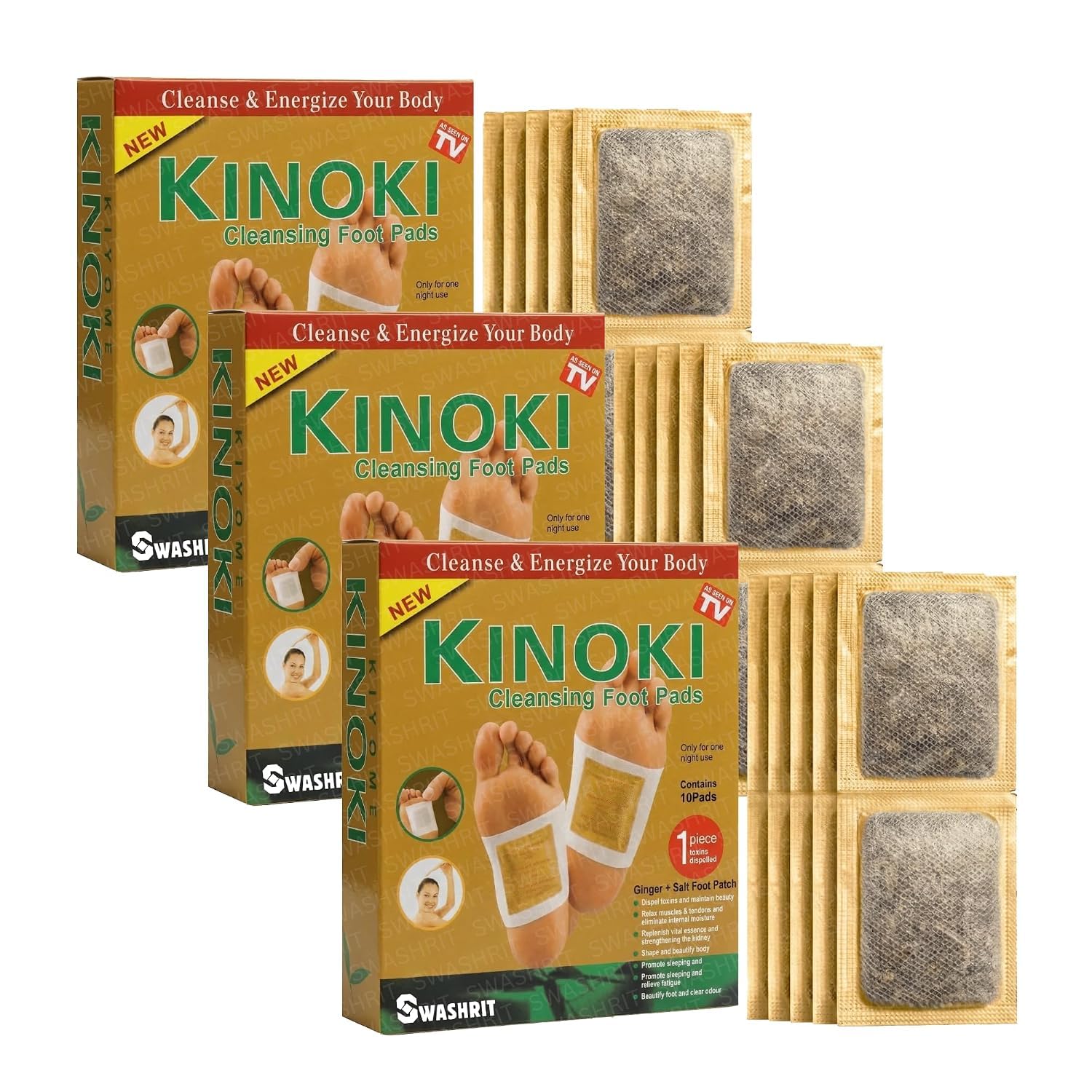 Kinoki Toxin Remover Foot Patches | Herbal And Gentle Ingredient Detox Foot Pads | Natural Ingredients for Sleep Aid Pain Relief Toxin Removal with Bamboo Vinegar and Acupoint Micro-Massage Technology (Golden) (Pack of 3)-image-21