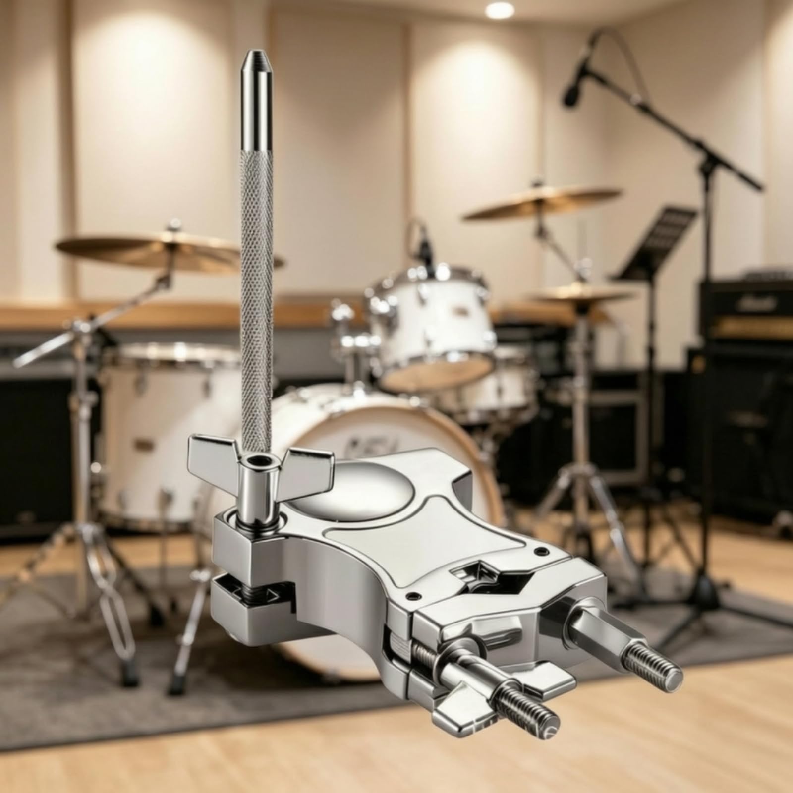 Qianly Morsetto con Asta Zigrinata Regolabile Morsetto di Montaggio Stabile Clamp per Batteristi, Percussionisti, Palco, Sala Prove