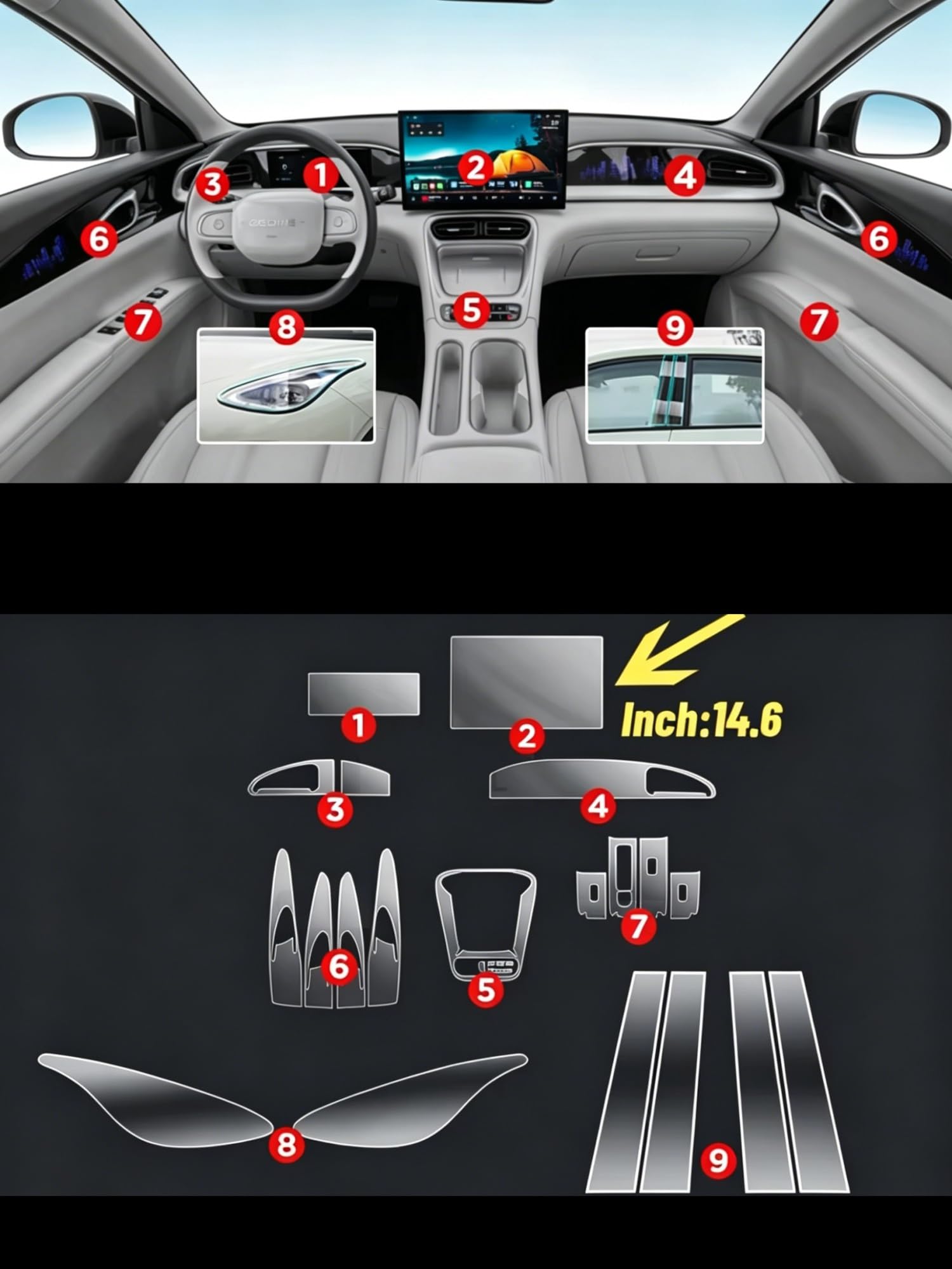 Kompatibel Mit Geely Für Geome Für Xingyuan 2025, Schützende Innenfolie, Kratzfest, Mittelkonsolenbildschirm, HD, Klarer Touchscreen-Schutz Schutzfolie Auto Navi(All)