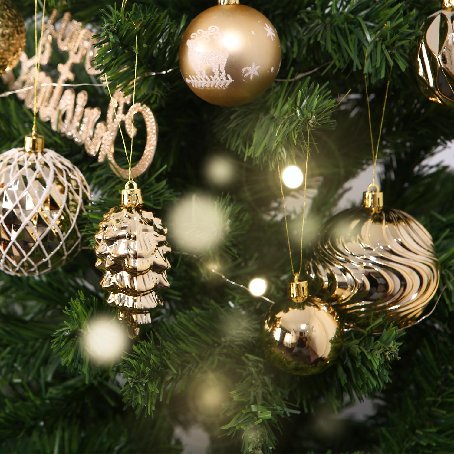 Homewit Palline di Natale Rosso Oro, 102 Pezzi Albero di Natale Palla Decorazioni, Palle e Palline per L'Albero 3-6 cm Palle di Natale Infrangibili con Puntale per Albero e Catena a Palline