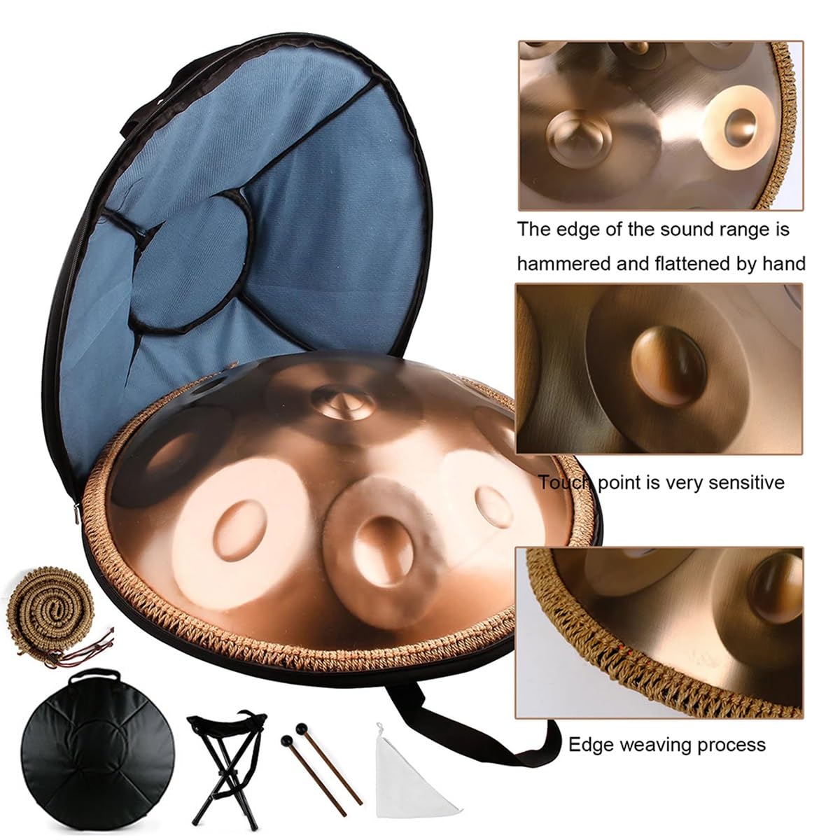 Handpan tamburo 58cm 12 note 432 Hz/440 Hz tamburi in acciaio Hand pan strumenti a percussione con Soft Hand Pan Bag, 2 Bacchette e il Sopporto(Purple,432Hz)