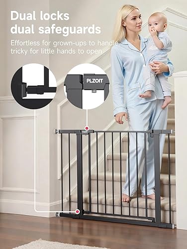 Miniatura 2 de Puerta de bebé de 29.5-40.5 pulgadas para escaleras, puerta para perros para puertas, puerta de seguridad de metal para bebés con cierre automático
