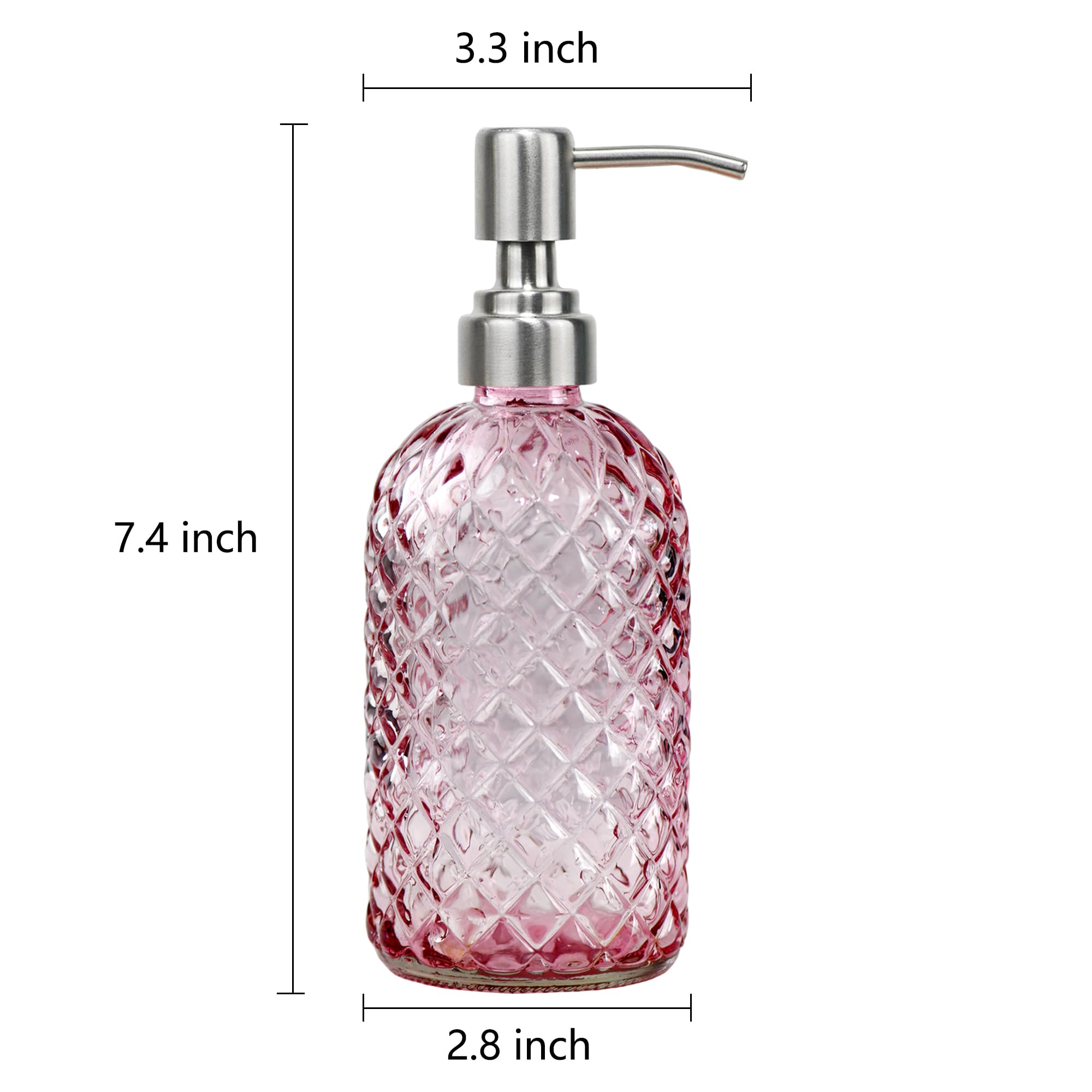Dozownik mydła 470 ml z nierdzewną pompką ze stali nierdzewnej 304, do kuchni, łazienki, wielokrotnego napełniania, szklany dozownik mydła w płynie do rąk, mydła, balsamu (różowy, 2 szt.)