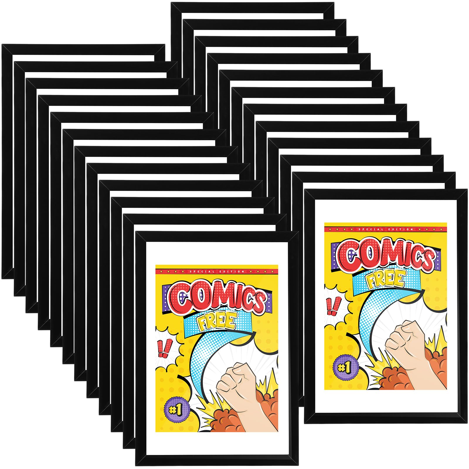 24 Pack Comic Book Frame Comic Book Wall Display Mounted Tabletop Display Storage Picture Frames with UV Protection, Fits Current Comics up to 8 x 12'', Hanging Hardware Included, Black