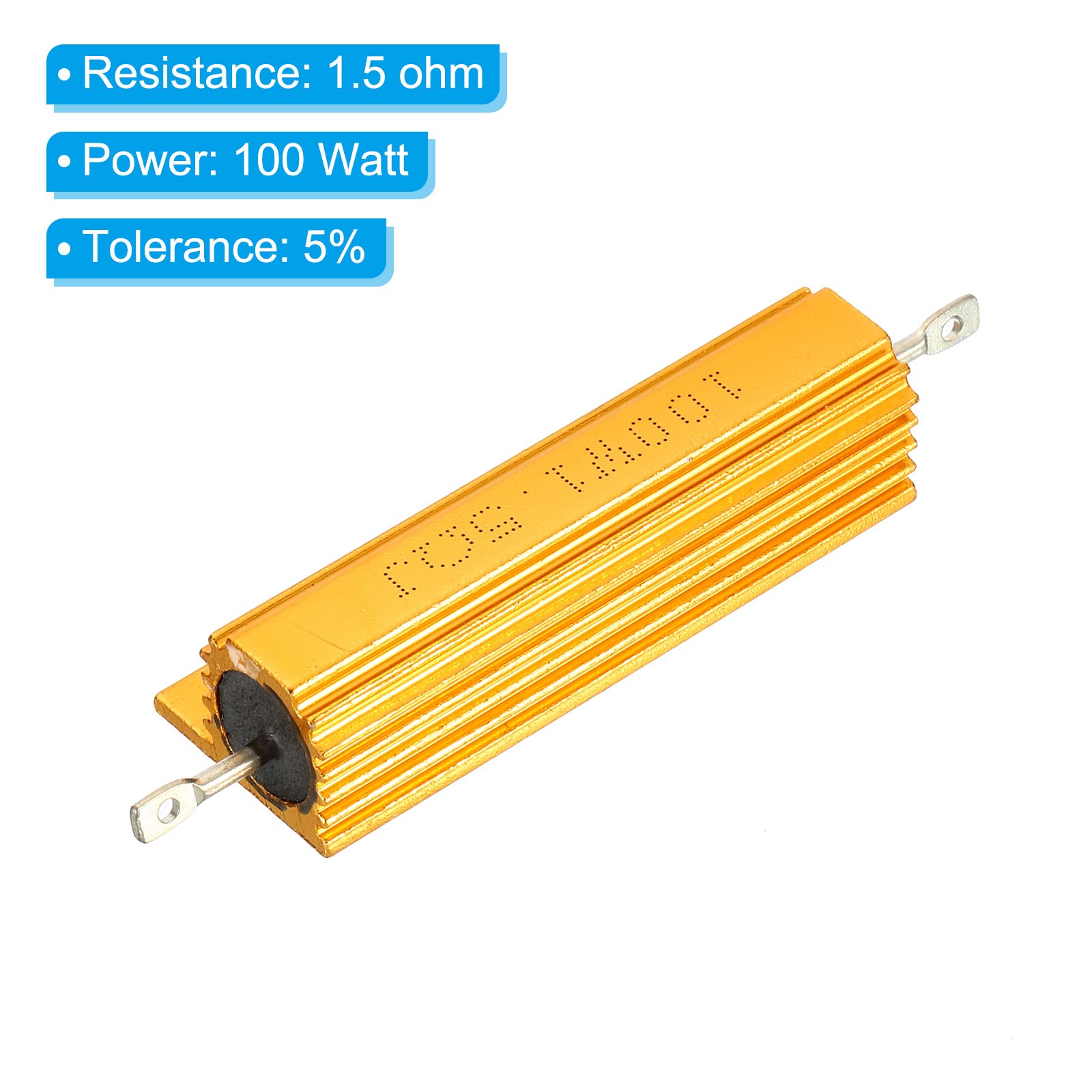 PATIKIL 100W 1,5 Ohm Aluminiowa powłoka odporna, 5 partii aluminiowej powłoki oporowej rezystory na śruby z gniazdem mocy, złoty