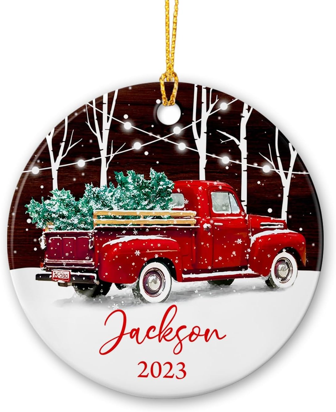 Red Truck Christmas Ceramic Ornament 2023, Personalized