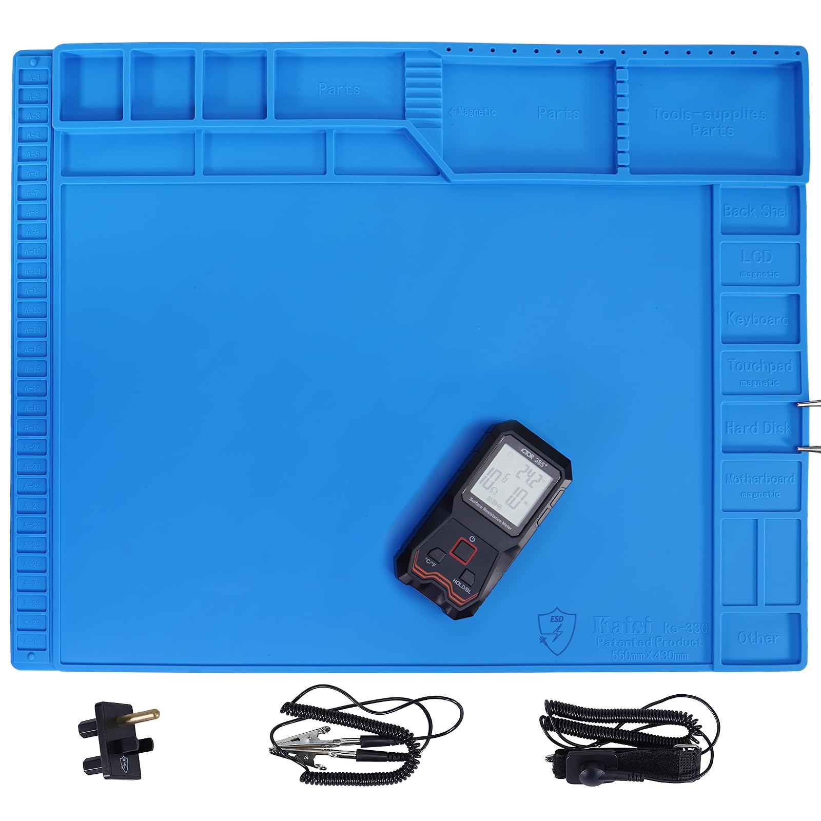Kaisi Large Anti Static Mat with Grounding Accessories,Heat Resistant Silicone Soldering Mat,Magnetic Work ESD Pad for pc building, Electronics,