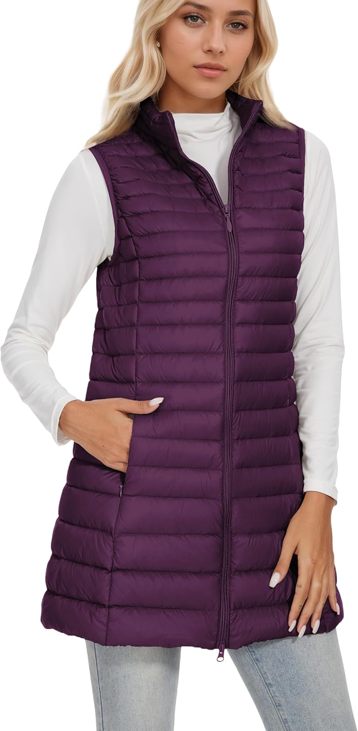 ELFJOY Long Puffer Vest Women Winter Ultra Light Long Down Vest with Stand Collar Black Womens Vests Outerwear - Image 3