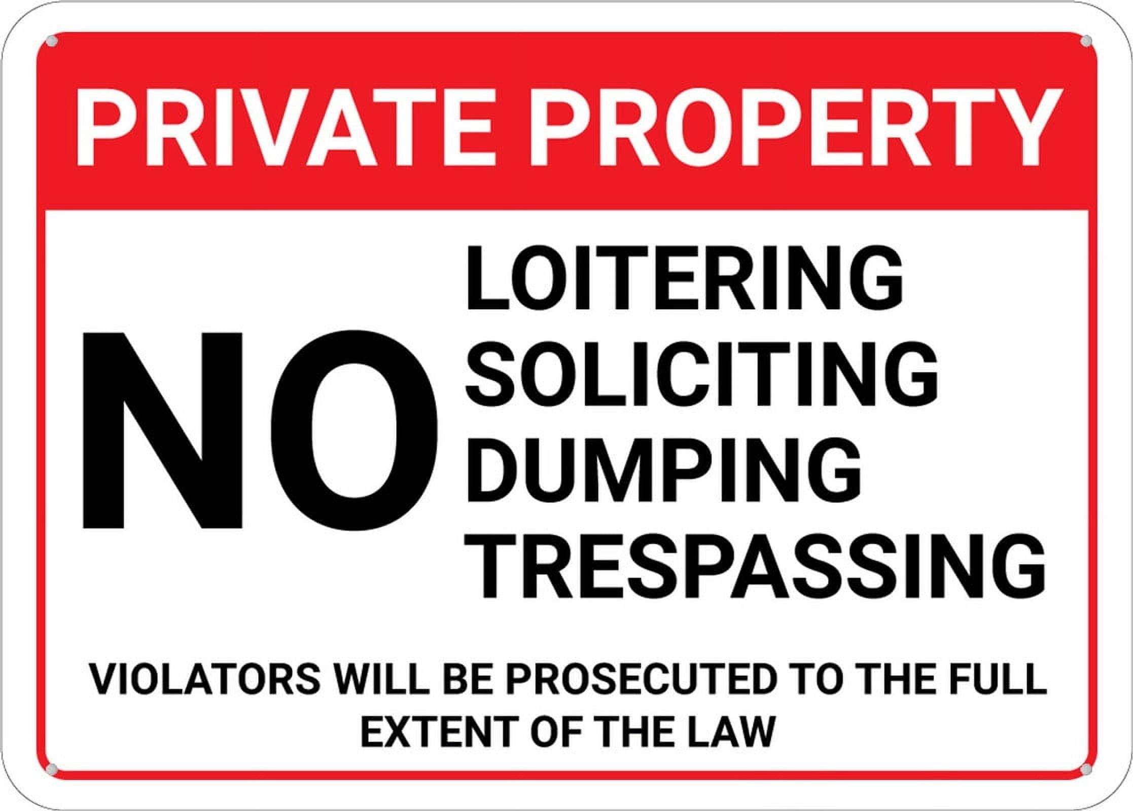 Private Property No Loitering Soliciting Dumping Trespassing for Cafe Home Living Room Bedroom Kitchen Garden Garage Cafe Bar Pub Tin Sign 8x12 Inch