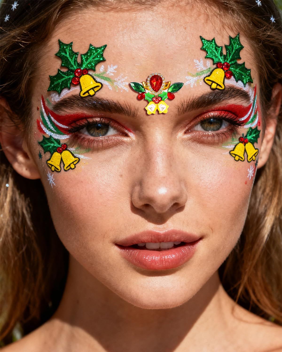 Anka Bella 16Pcs Face Gems,Self-Adhesive Christmas Theme Face Sticker,3D Unicorn/Butterfly/Reindeer Face Jewels Forehead Sticker for Face Paint Supply