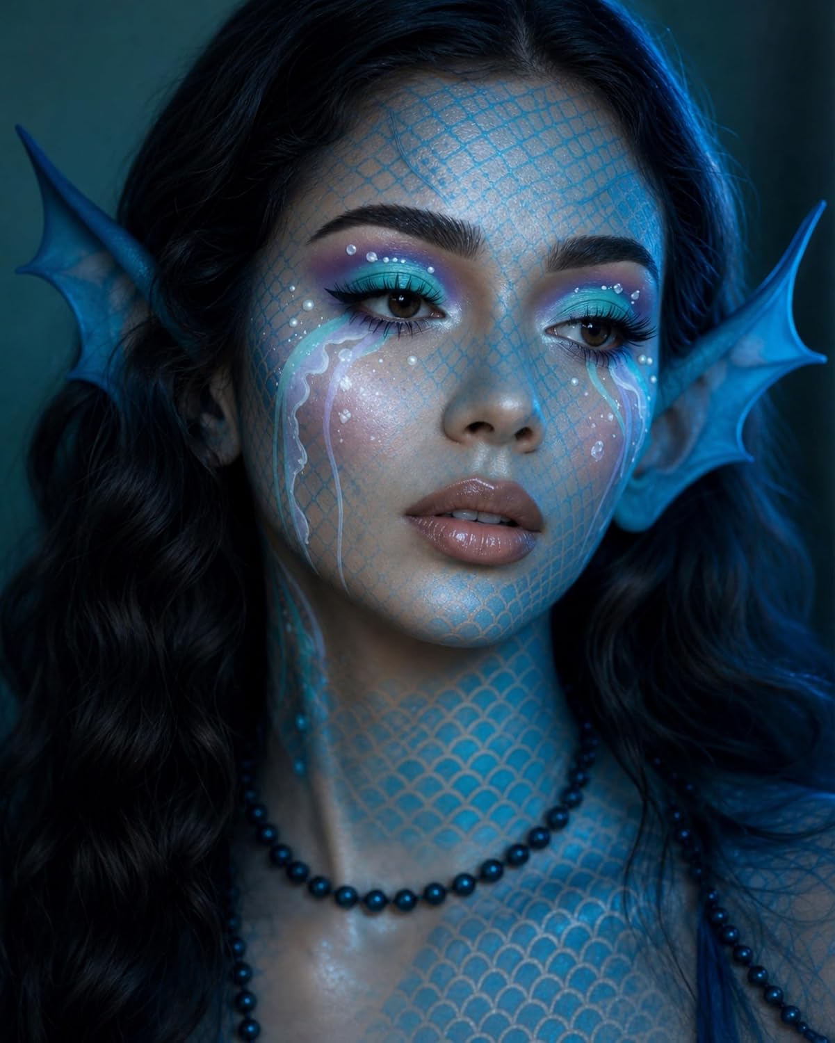 Libima Halloween Mermaid Ears Latex Prosthetic, Scale Stencil Makeup Kit