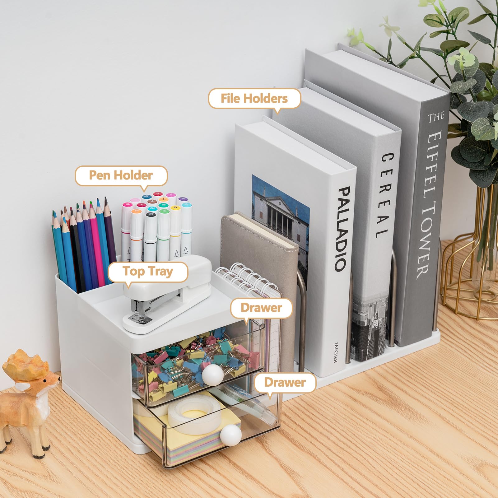 RISEMART Desk Organiser with File Holder, Versatile Desk Tidy Stationery Storage - Image 4