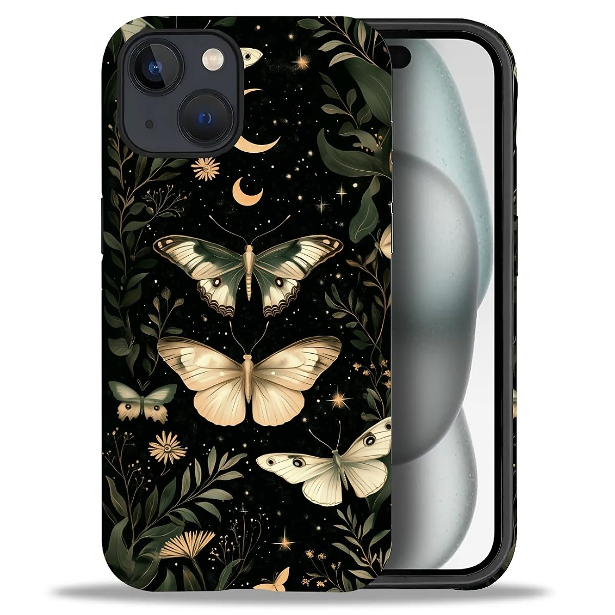 CARLOCA Case for iPhone 15,Gothic Dark Butterfly Soft TPU + Hard PC 2-in-1,Shockproof Anti-Scratch Protective Case Compatible with iPhone 15