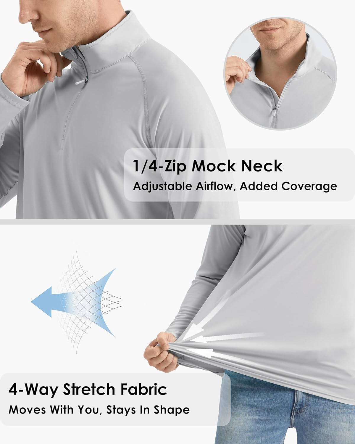 Boladeci Men's UPF 50+ Sun Shirts 1/4 Zip Long Sleeve SPF UV Protection Lightweight Quick Dry Quarter Zip Golf Shirts