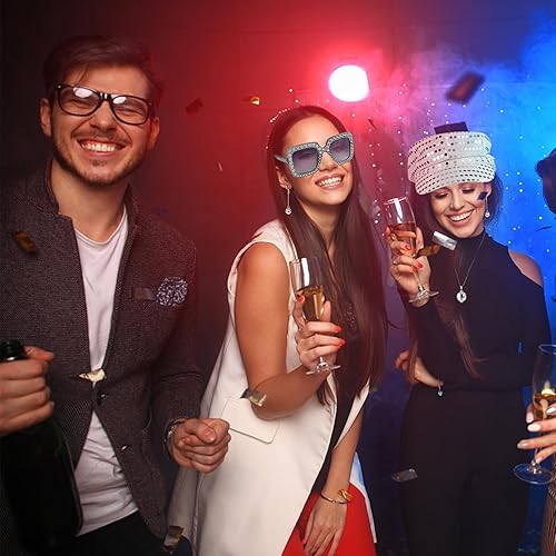 Miniatura 6 de XEPST Juego de 4 accesorios de disfraz de discoteca de los años 70 con sombrero de lentejuelas, aretes de plata, lentes de sol, collar, kit