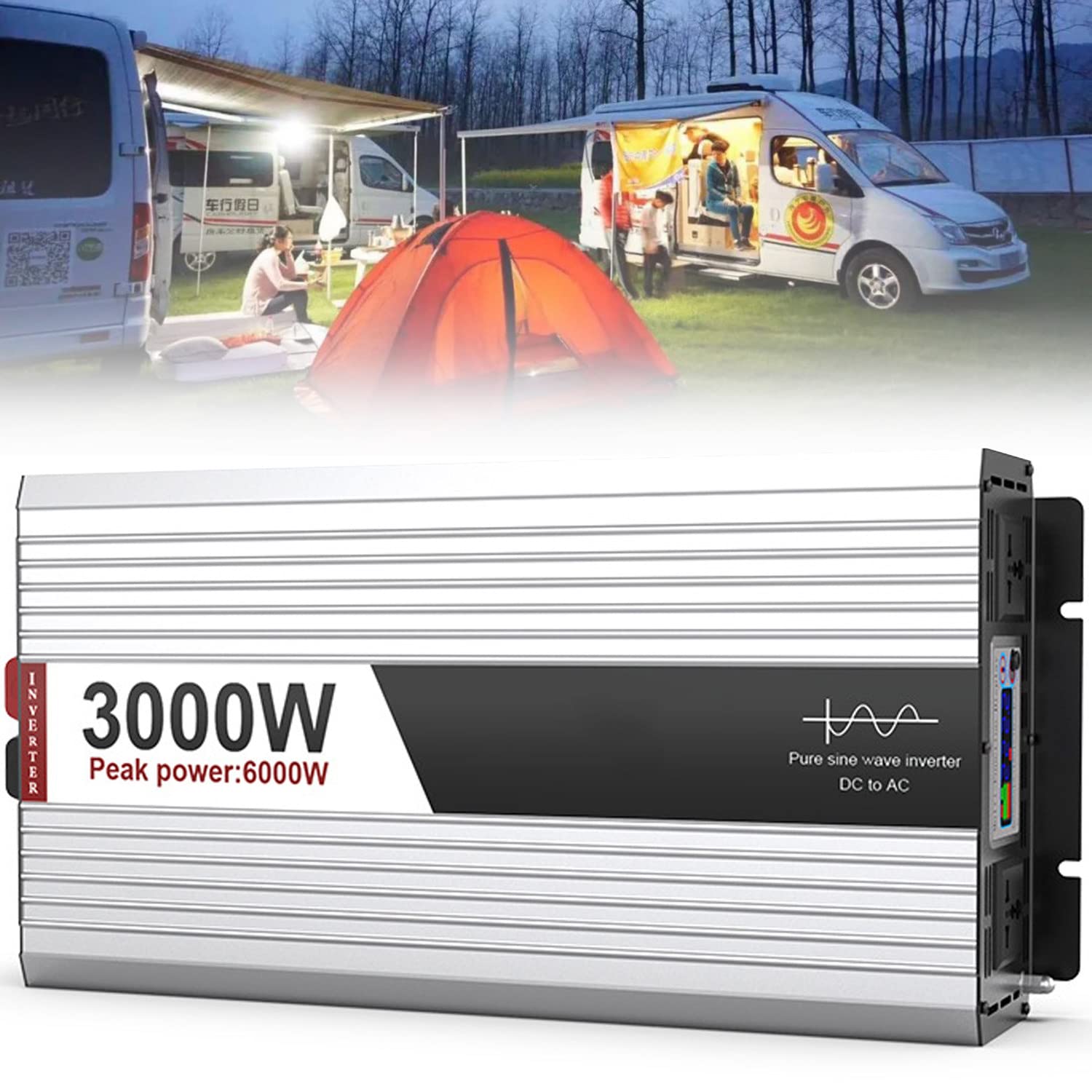 Czysta fala sinusoidalna przetwornica napięcia falownik 2500W 3000W 4000W 5000W 12V 24V 48V do AC 230V przetwornica samochodowa przetwornica mocy z ekranem LCD, gniazdo uniwersalne,3000W-12V
