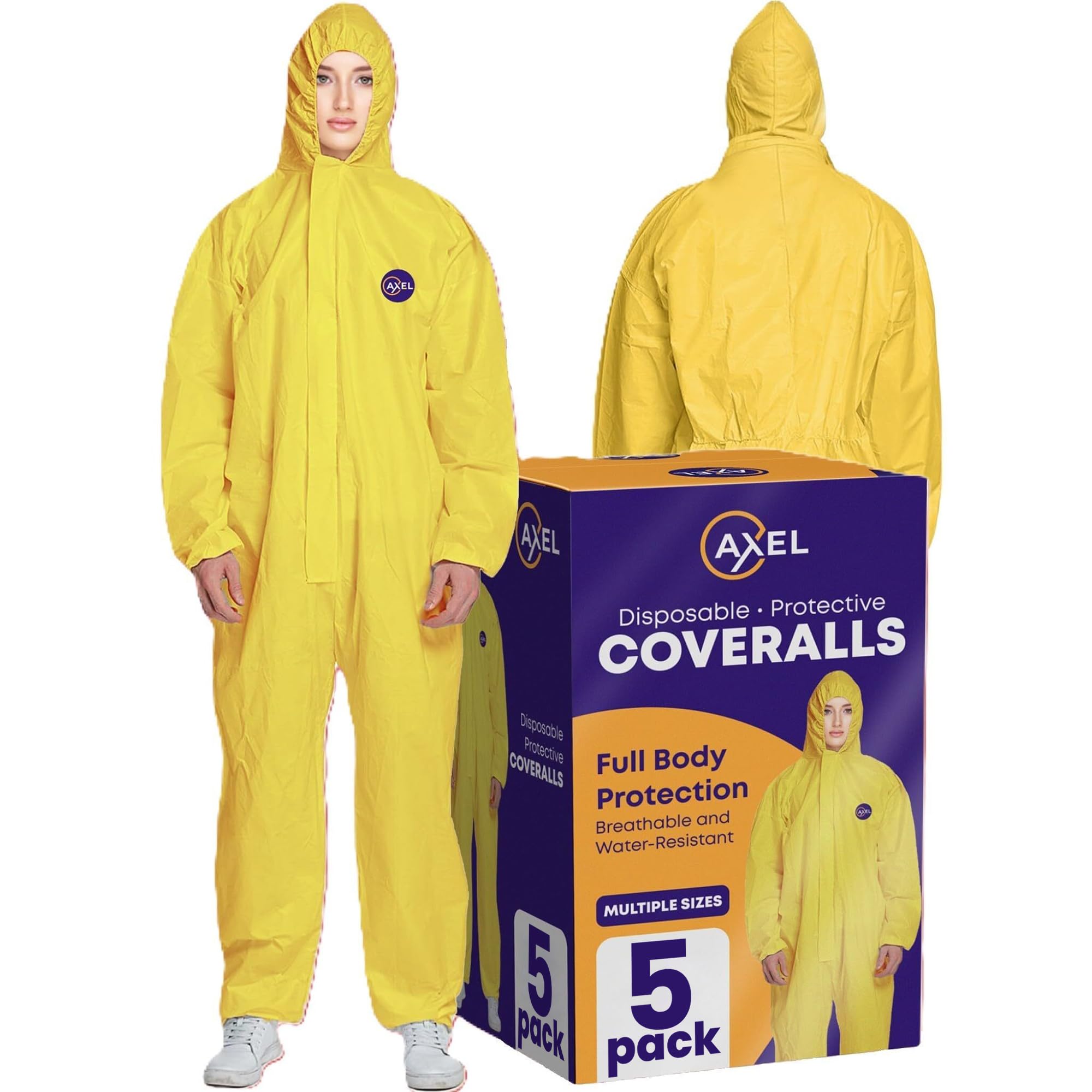 AXEL Hazmat Suits Disposable | 5 Pack | Yellow Protective