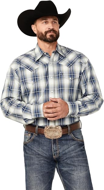 Stetson Western Shirt Mens L/S Plaid Button M Blue 11-001-0579-0192 BU