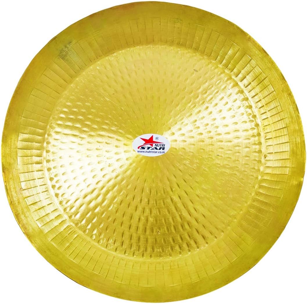 Nutristar Brass Plate/Platter. Hammered Brass Parat. Diameter 18 Inches, Height 3.5 Inches, Colour Golden, Pack of 1.