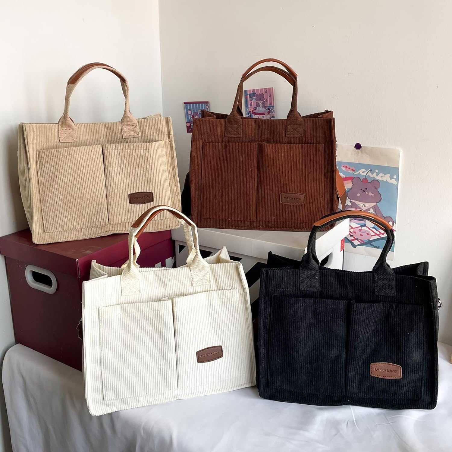 Women Canvas Tote Bag With Pockets Crossbody Bags Casual Hobo Messenger Bag Shoulder Bag Handbag for Women - Image 3