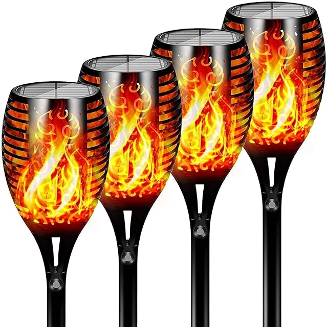 FLOWood Solar Lights Outdoor Garden, 4Pack, 96LED Large Solar Torch Lights, Dancing Flickering Flame Solar Lights Outdoor, IP65 Waterproof Solar Flame Lights for Garden, Patio, Pathway, Yard