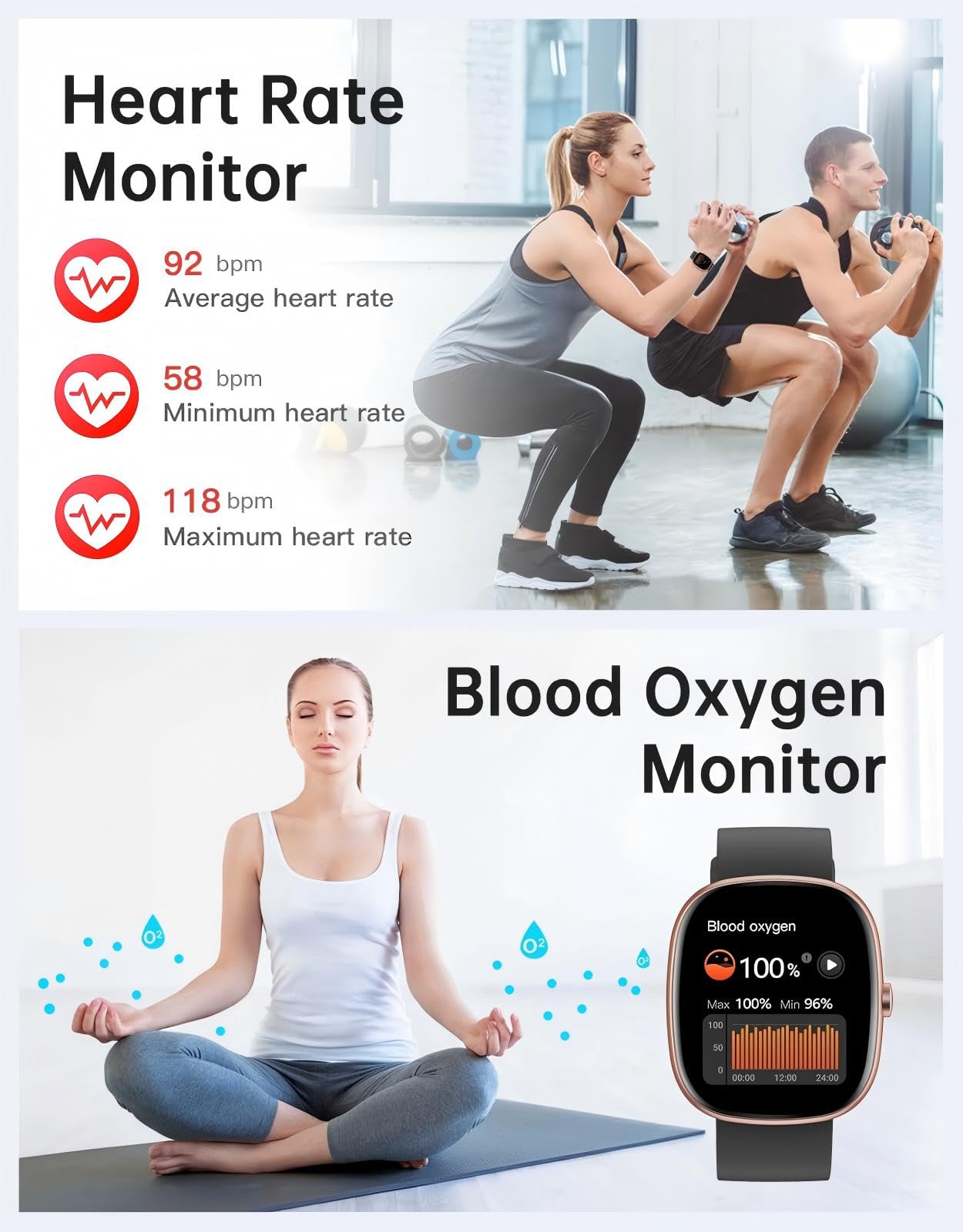 HUAKUA Reloj Inteligente Hombre Mujer con Llamadas Bluetooth 5.3, Smartwatch Deportivo 3ATM Impermeable con 113 Modos Deportivos, Monitor de Pulsómetro, Sueño y SpO2, Reloj Digital (Negro Dorado)