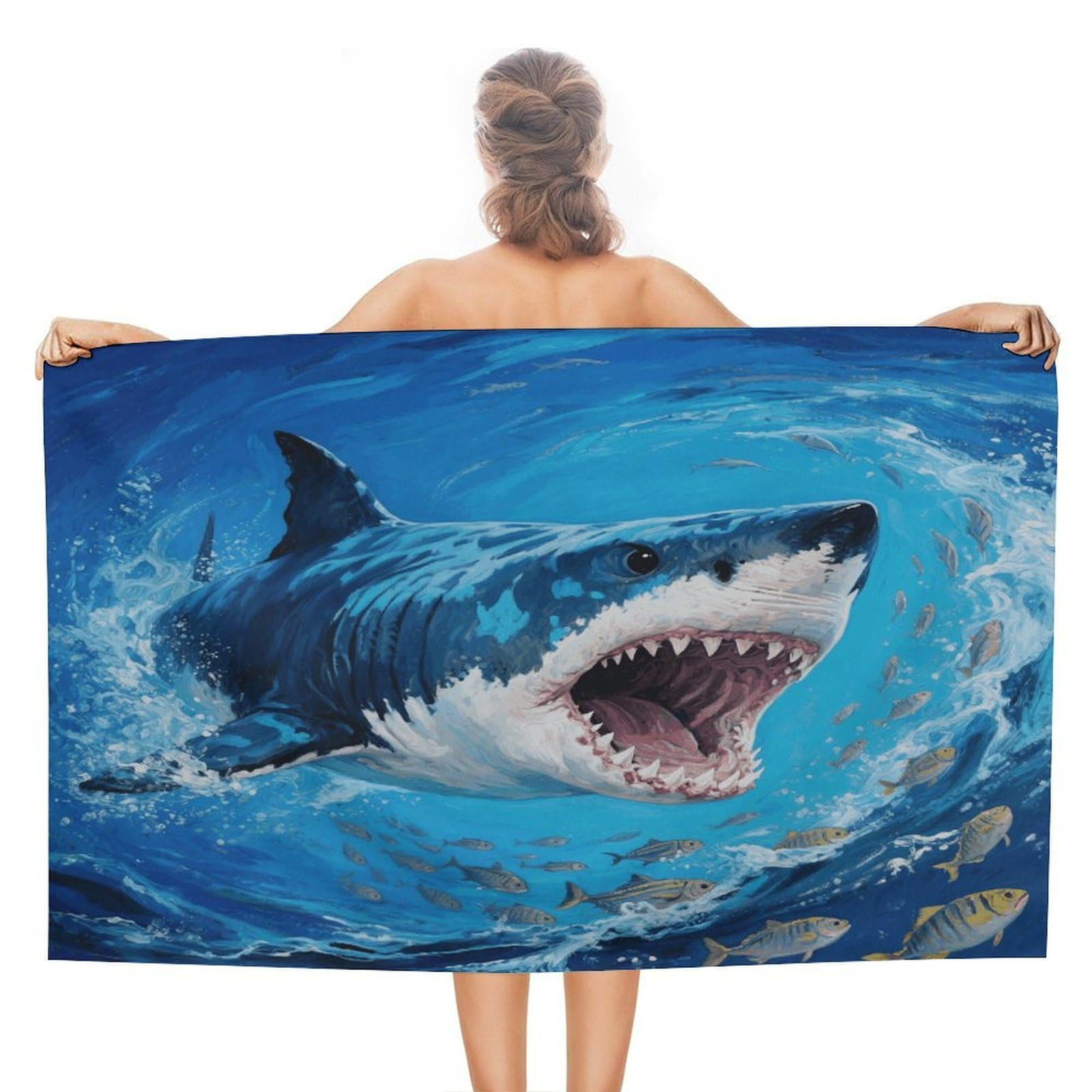 FekiLoot Fiercely Shark Beach Towel Absorbent & Quick Dry Pool Towels 31 X 51 Inches Extra Large Sandfree Beach Blanket Towels Soft Lightweight Travel Towel for Swim Yoga Camping