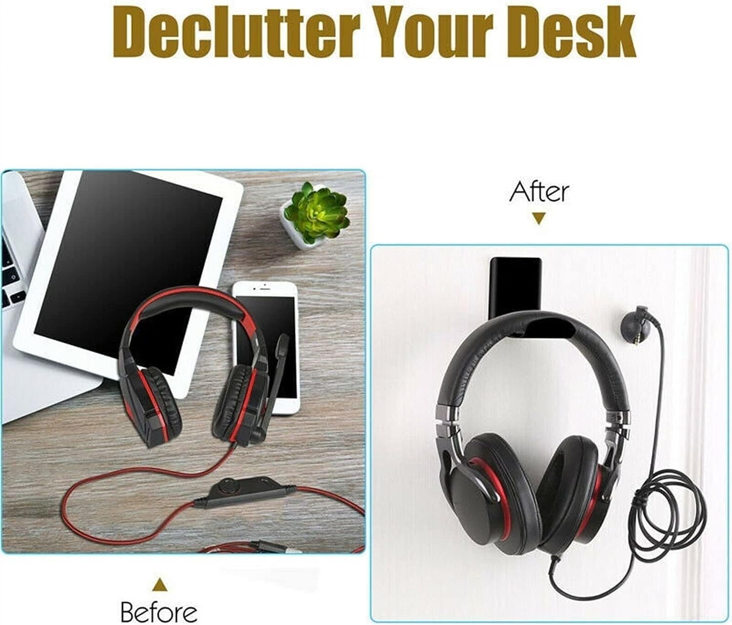 Supporto per cuffie, clip per auricolari, gancio per cuffie appiccicoso per scrivania, accessori da gioco sotto la scrivania, soluzione di archiviazione durevole per cuffie, organizzazione della