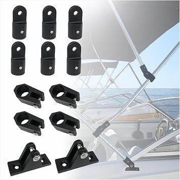 Bimini Top Fitting Hardware Set for 7/8" Tubing - Marine Grade Bimini Eye End Cap, Jaw Slide, Deck Hinge, 12 Pcs