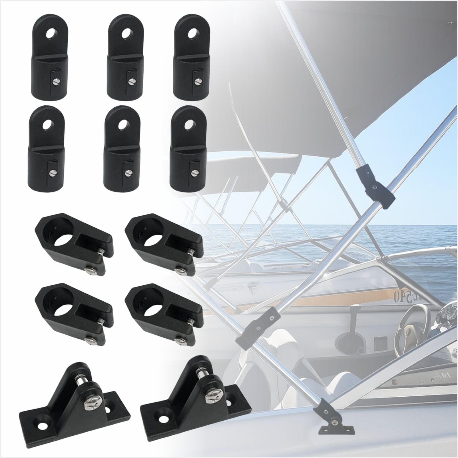 HWIMARINE Bimini Top Fitting Hardware Set for 1" Tubing - Marine Grade Bimini Eye End Cap, Jaw Slide, Deck Hinge, 12 Pcs