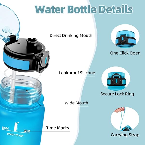 Motswedi Borraccia 1,5 litri, Riutilizzabile, Borraccia Palestra, a Prova di Perdite, Bottiglia Acqua, Facile da Trasportare, Borracce, per Sport, Ciclismo, Palestra, Ufficio, Running, Blu & Viola - 2