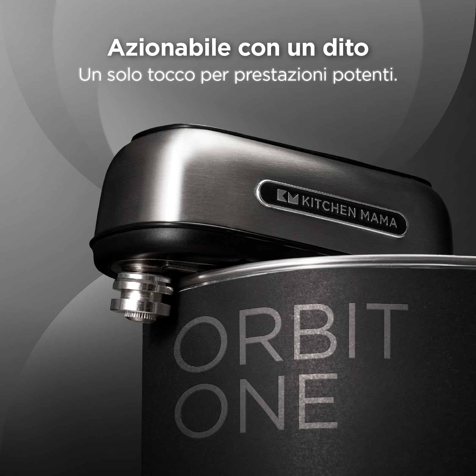 Apriscatole ricaricabile Orbit One di Kitchen Mama: Funzionamento a mani libere, ricarica di tipo C, spegnimento automatico, bordo liscio (acciaio inossidabile)