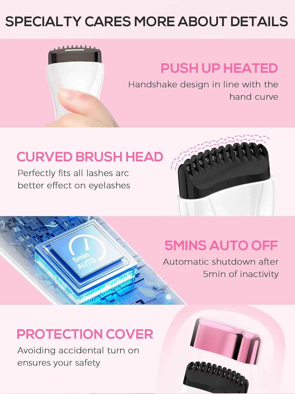 Heated Lash Curler Wand, New 5D Push Electric Eyelash Curler Comb Rechargeable & Portable with 3 Heat Modes 20s Fast Heat Up & 5 Mins Auto-0ff Heat-Safe for Professional Lasting Eyelashes Results - Image 5