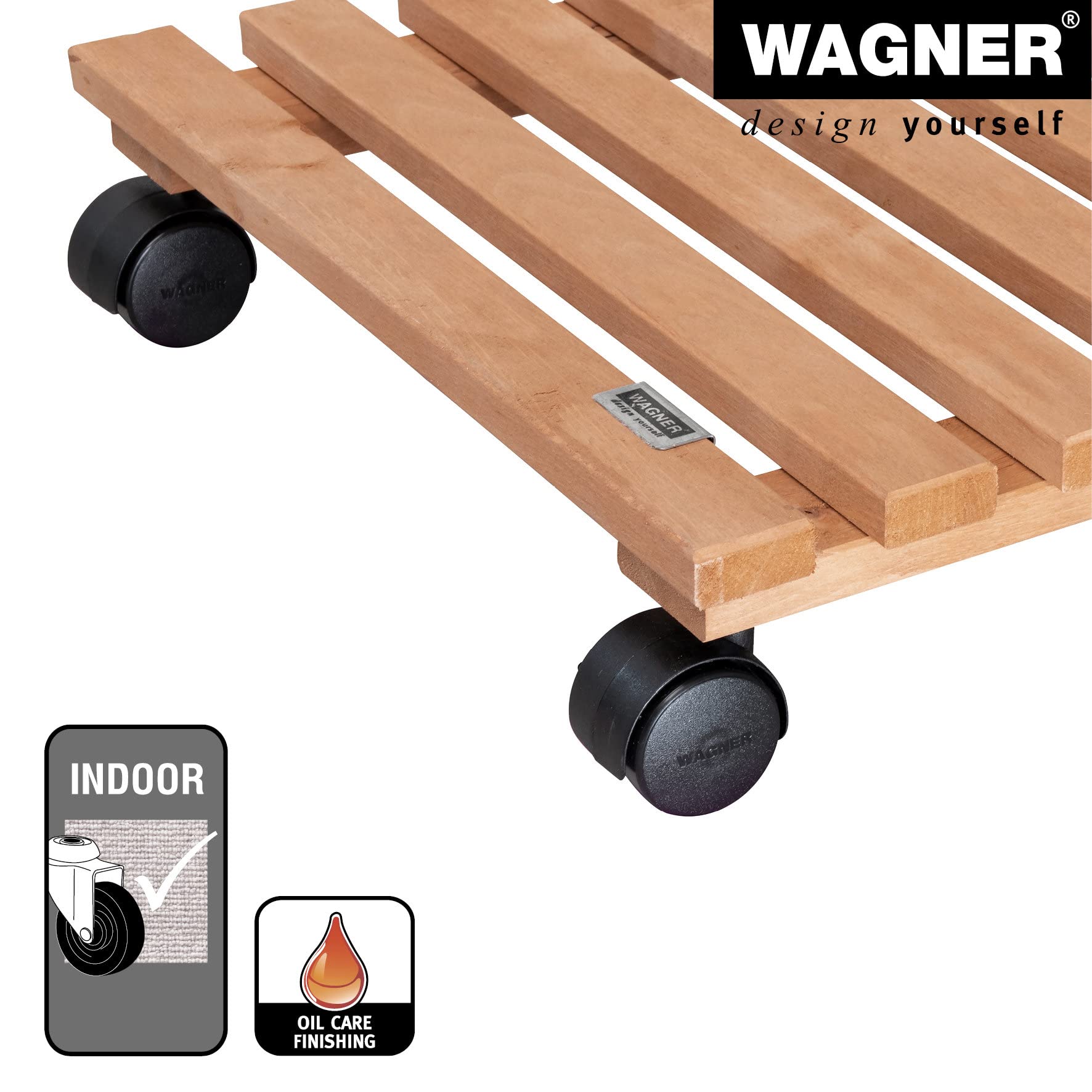 Support à Roulettes Pour Pot De Fleur Feng Shui Wagner 40x40x10.5cm - Bois Massif Aulne FSC, Capacité 150kg