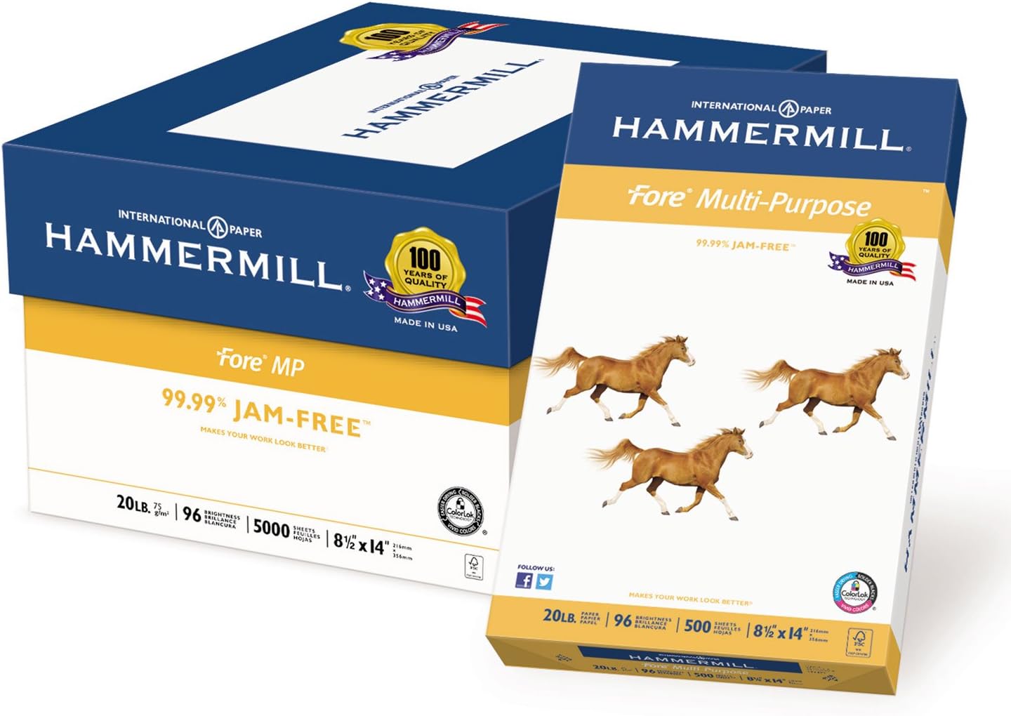 Hammermill 103291 Fore MP Multipurpose Paper, 96 Brightness, 20 lb, 8-1/2 x 14, White, 500/Ream