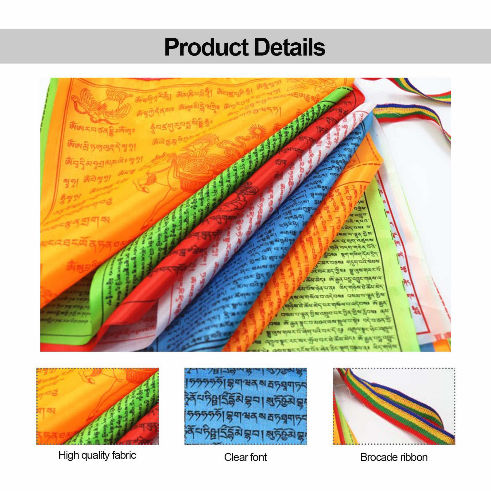 Bandiere Di Preghiera Tibetane In Seta - Set Da 20 Fogli Per Decorazione Interna Ed Esterna, 7 Metri - Foto 8