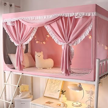 Bunk Bed Tents for Top Bunk Twin Size,Princess Style lace Dream Tents Breathable, Sleep Privacy Bed Spread Blackout Curtains for Junior Loft Bed College Students DormMosquito Net + Bracket